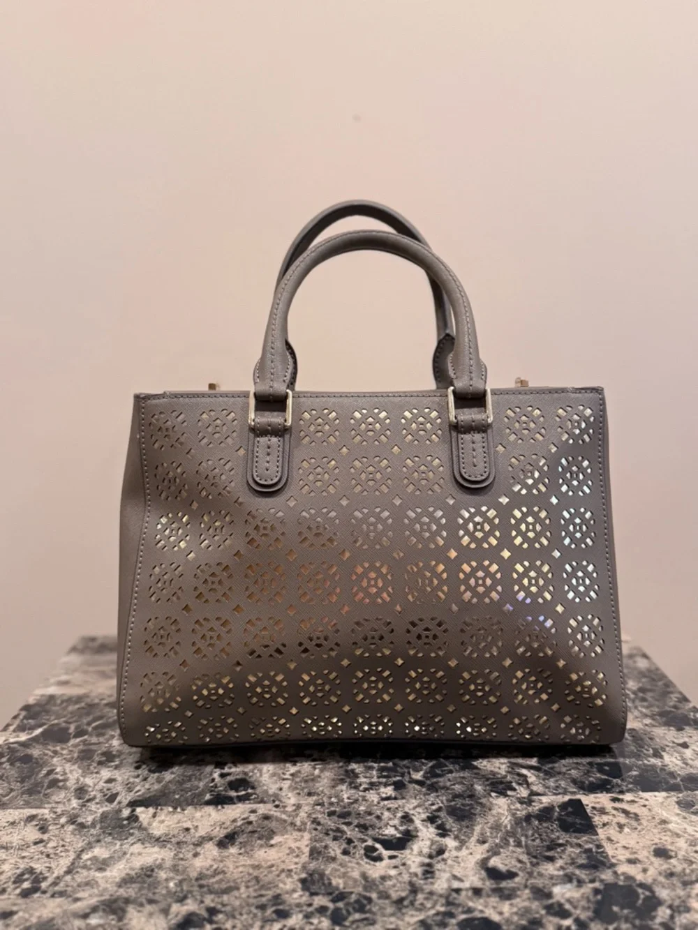 ❌SOLD❌Henri Bendel W 57th Laser-Cut Satchel - Pewter/Metallic Grey - Picture 4 of 15